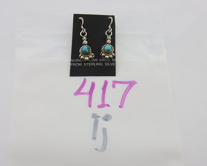 Navajo Earrings 925 Silver Blue Turquoise Artist Signed DB C.80's