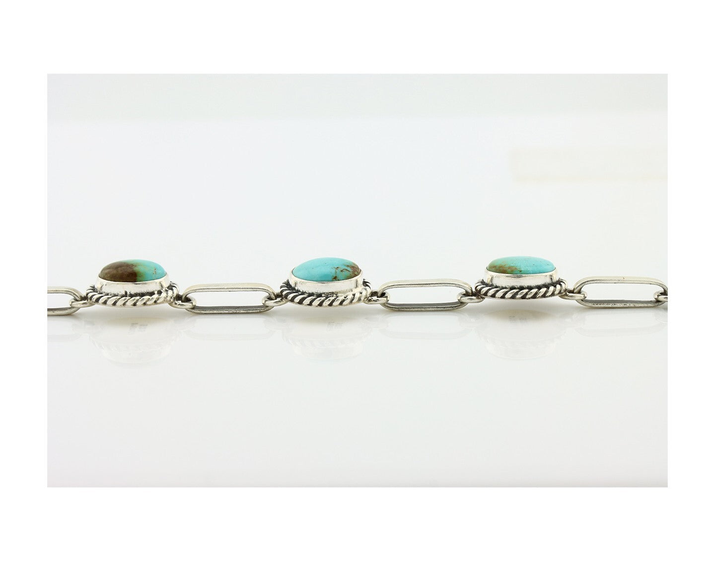 Navajo Link Bracelet .925 Silver Blue Turquoise Native American Artist C.80's