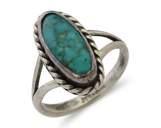 Navajo Handmade Ring 925 Silver Kingman Turquoise Size 7.75 C.80's