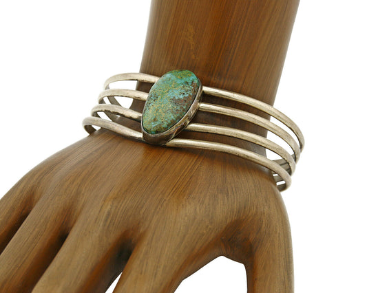 Navajo Handmade 4 Row .925 Silver Natural Turquoise Cuff Bracelet