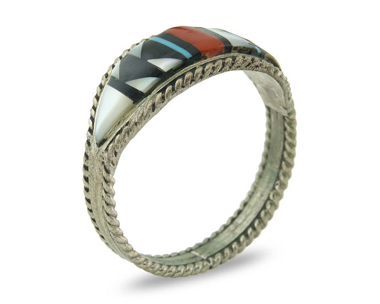 Vintage Zuni Ring 925 Sterling Natural Authentic Gemstone Signed T.S.W. Sz 10.25