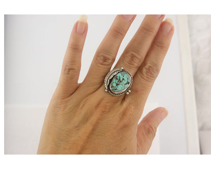 Vintage Navajo Ring 925 Sterling Authentic Traditional Turquoise Size 8.0