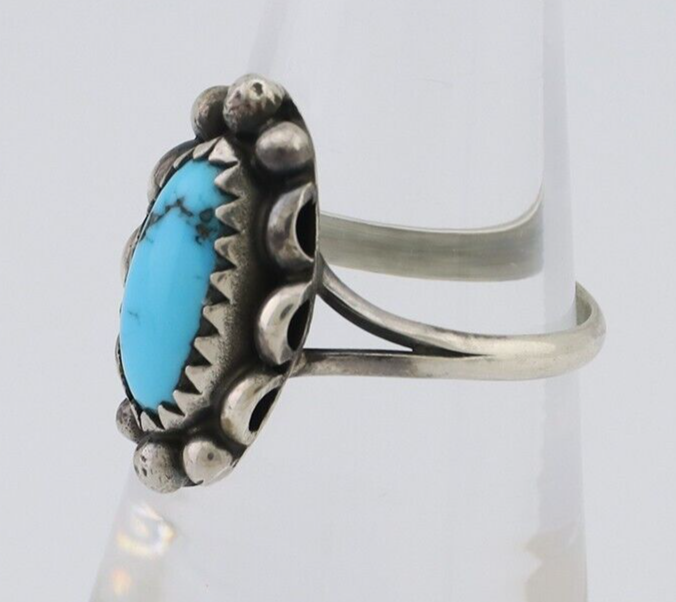 Navajo Handmade Ring 925 Silver Sleeping Beauty Turquoise Artist Signed SC C80s