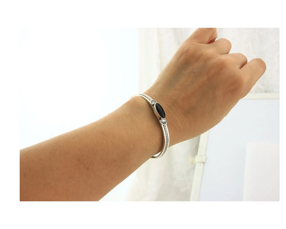 Navajo Cuff Bracelet Sterling Silver Black Onyx Handmade Vintage