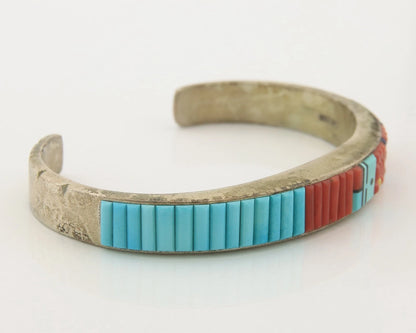 Navajo Cuff Bracelet Sterling Silver Natural Gemstone Vintage Signed WM