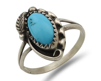 Navajo Ring 925 Silver Sleeping Beauty Turquoise Signed SkyStone Creations C80s