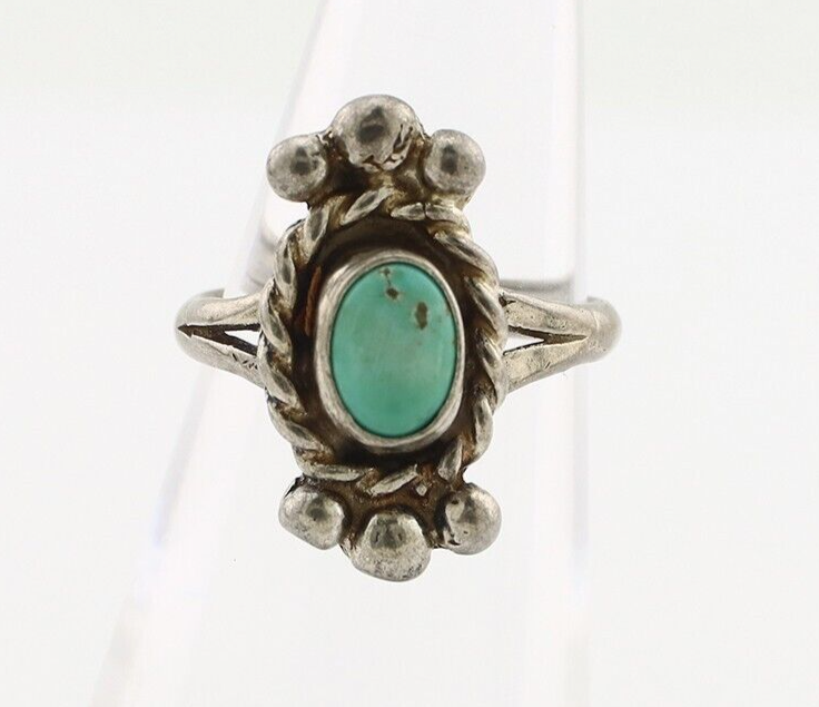 Navajo Ring 925 Silver Natural Blue Turquoise Native American Artist C.1980's