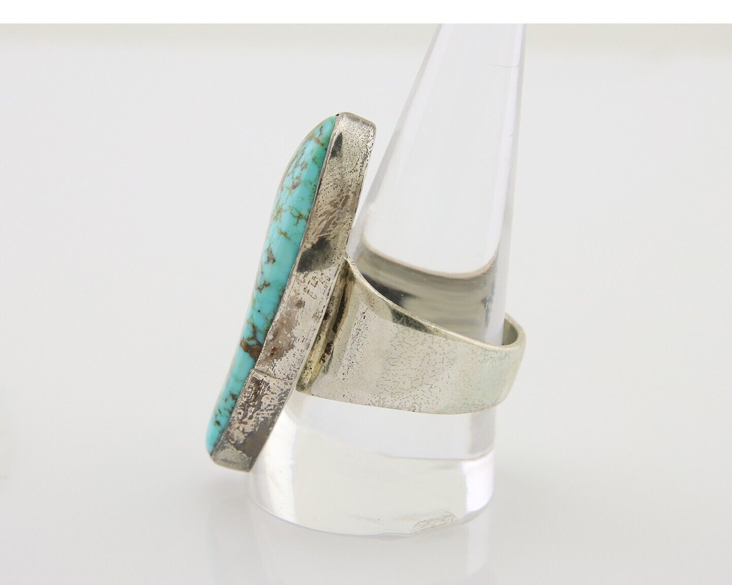 Men Navajo Ring 925 Silver Large Natural Turquoise Signed M Montoya C.80's