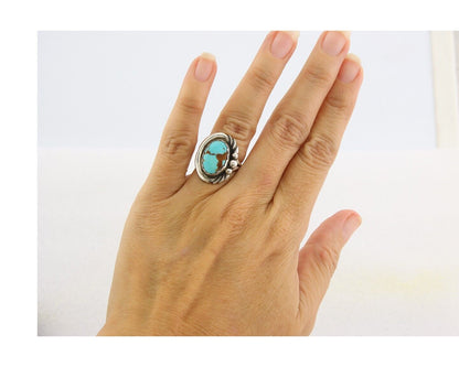 Navajo Ring 925 Sterling Natural Blue Turquoise Native Artist C.80's Size 5.2