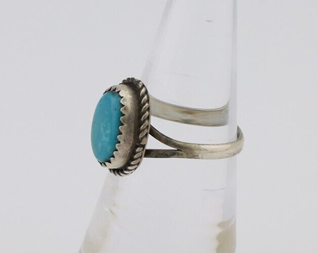 Navajo Ring 925 Silver Kingman Turquoise Native American Artist C.80's