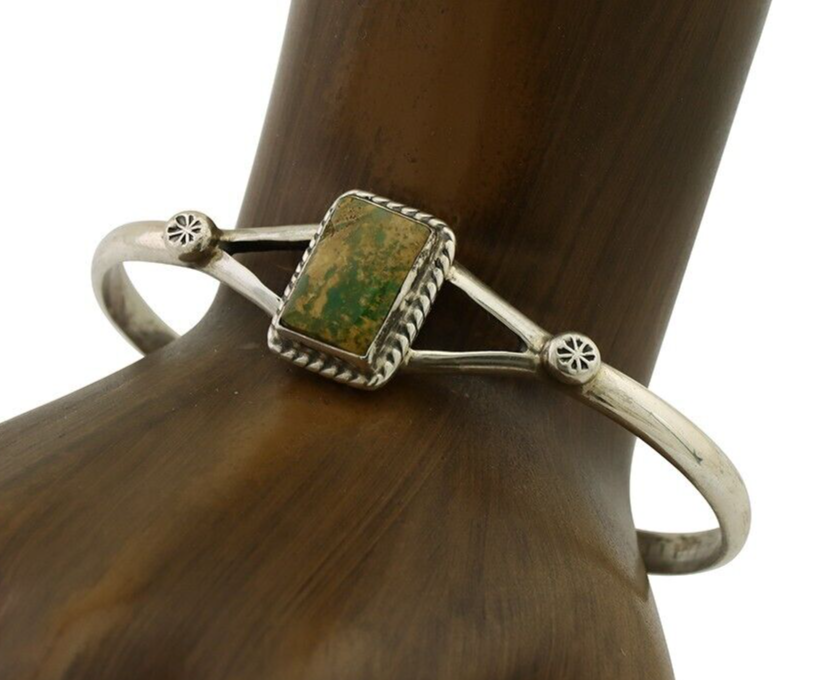 Navajo Handmade Bracelet 925 Silver Natural Green Turquoise Native American C80s