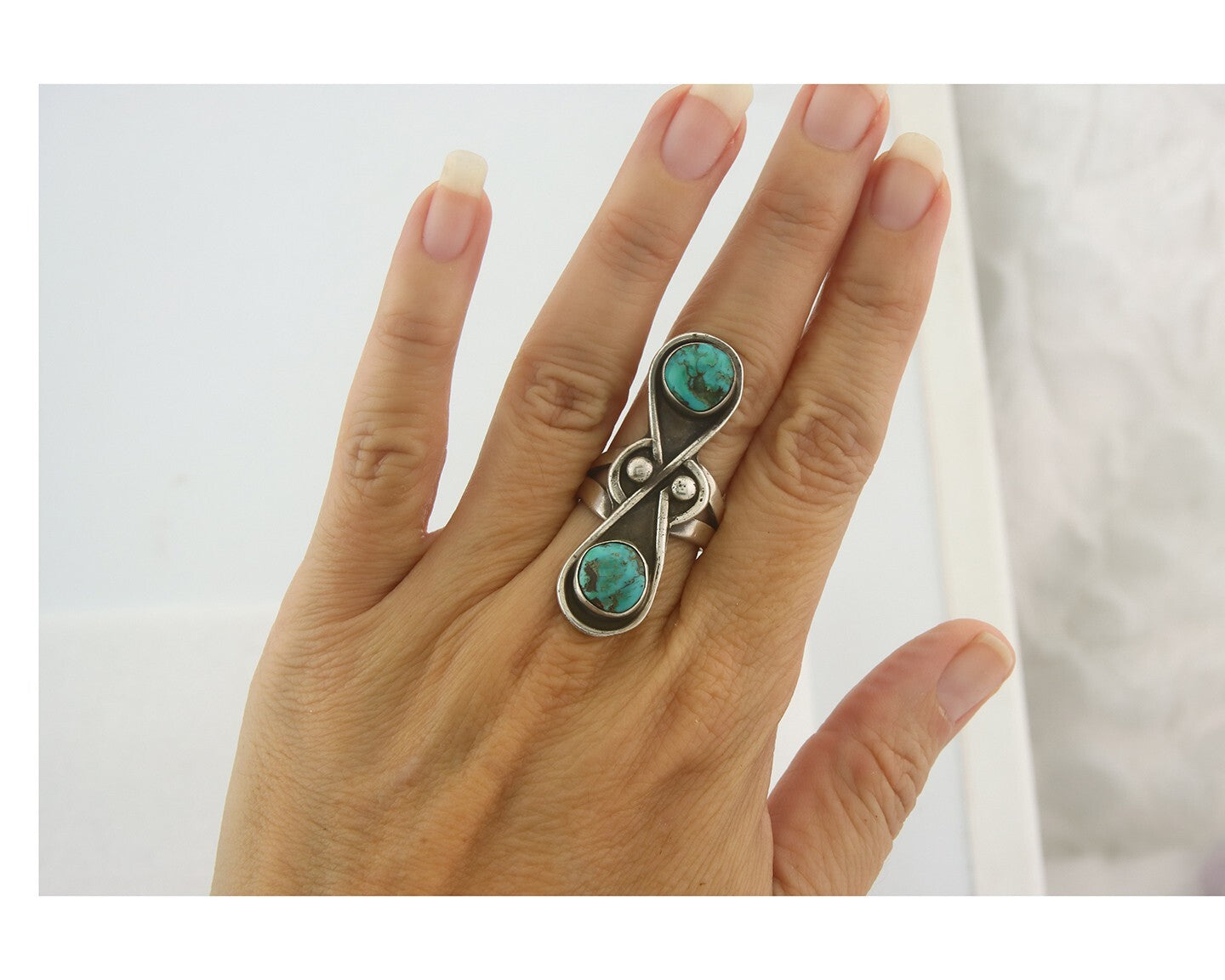 Vintage Navajo Ring 925 Sterling Authentic Traditional Turquoise Size 6.5