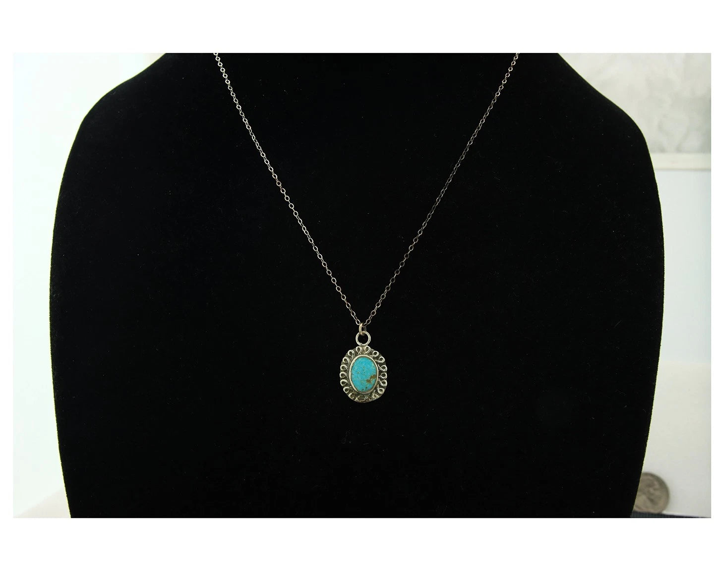Navajo Necklace Sterling Silver Natural Blue Turquoise Handmade Vintage