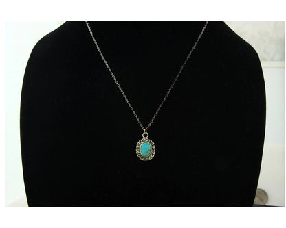 Navajo Necklace Sterling Silver Natural Blue Turquoise Handmade Vintage