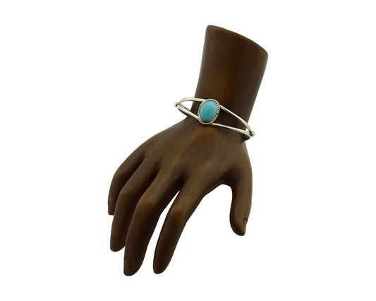 Navajo Bracelet 925 Silver Sleeping Beauty Turquoise Native Artist C.80's