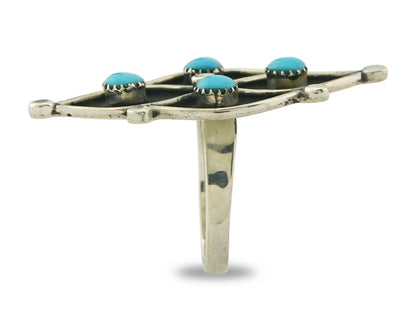 Vintage Zuni Ring 925 Sterling Authentic Natural Turquoise Native Artist Sz 8.25