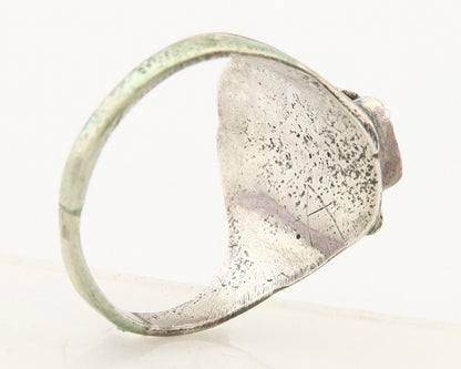 Navajo Ring 925 Sterling Turquoise & Coral Native Artist C.80's Size 10.75