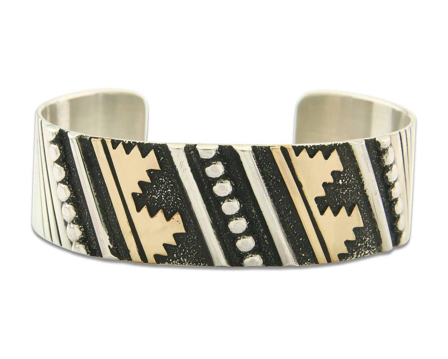 Navajo Bracelet Gold & 925 Silver Handmade 16 mm Wide Signed Thomas Singer C80s
