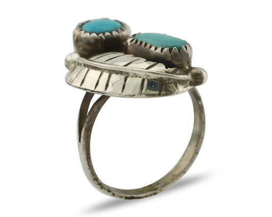 Navajo 2 Stone Ring 925 Silver Kingman Turquoise Native American Artist C.80's