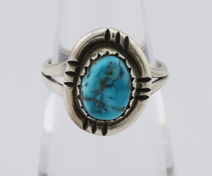 Navajo Ring 925 Silver Kingman Turquoise Native American Artist C.80's