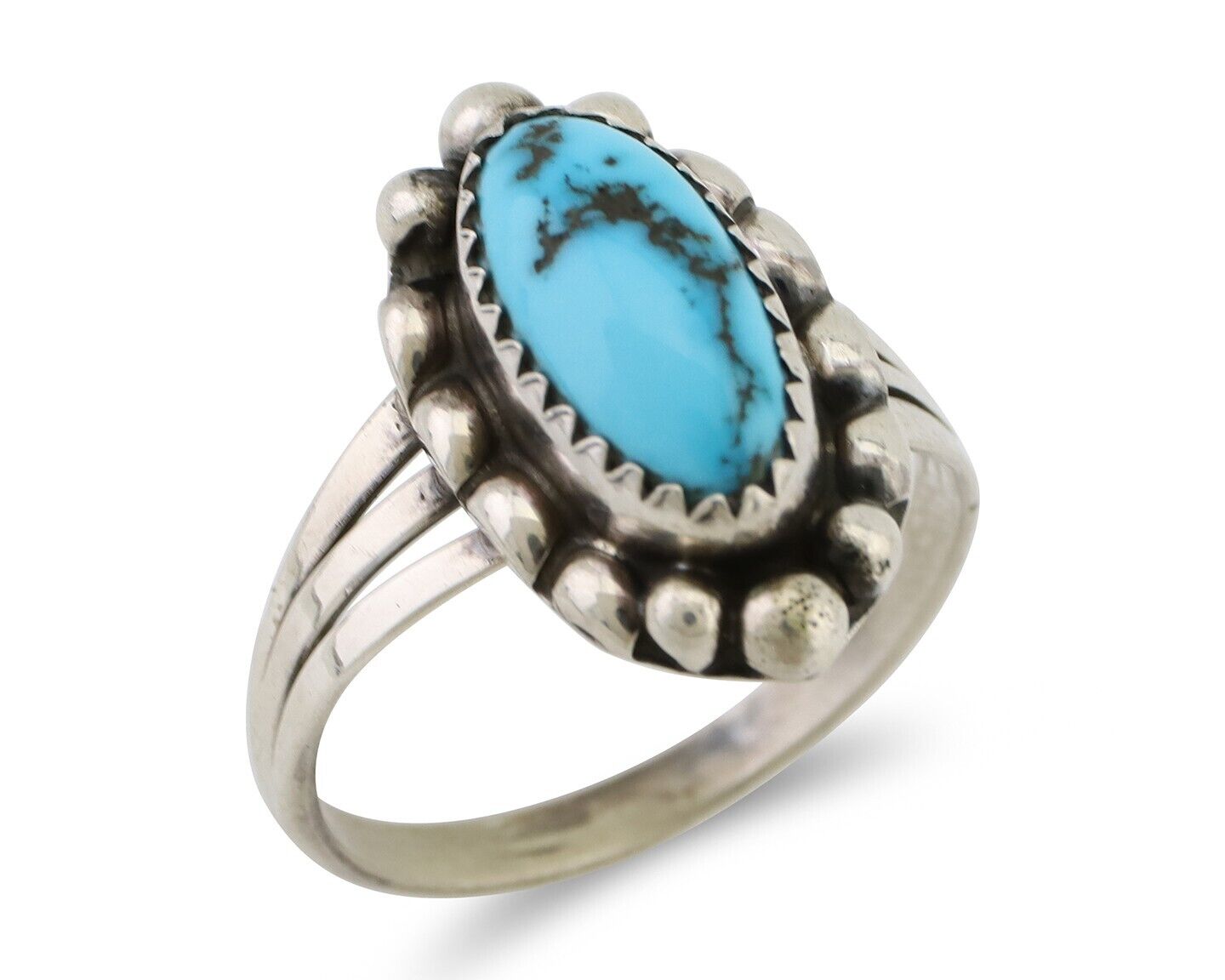 Navajo Ring 925 Silver Sleeping Beauty Turquoise Artist Signed SC C.80's