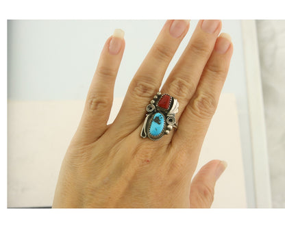 Vintage Navajo Ring 925 Sterling Natural Gemstones Signed Justin Morris Sz 8.0