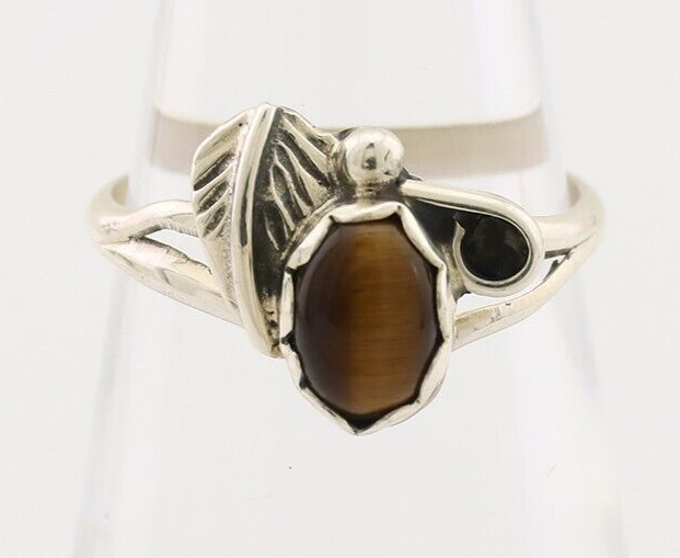 Navajo Handmade Ring 925 Silver Tiger Eye Sapphire Native Artist Size 5.25 C.80s