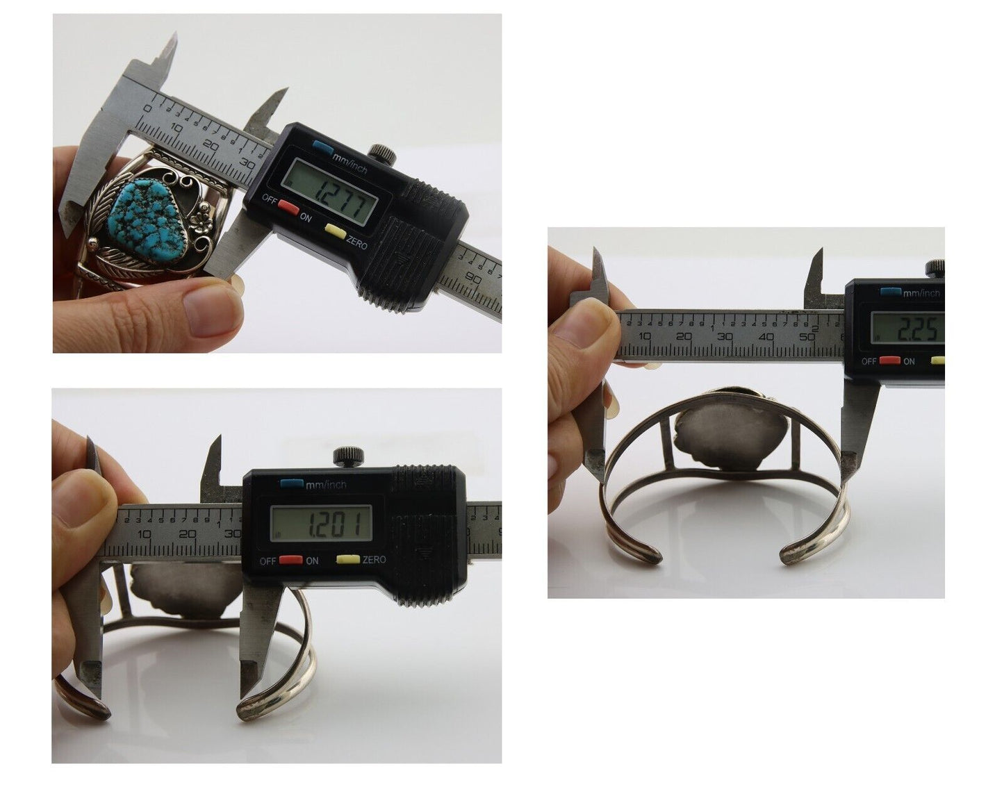 Navajo Bracelet 925 Silver Blue Nugget Turquoise Artist Signed AJ C.80's