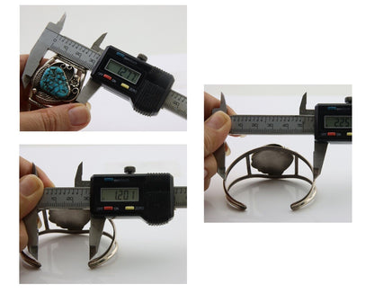 Navajo Bracelet 925 Silver Blue Nugget Turquoise Artist Signed AJ C.80's