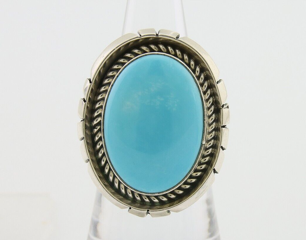 Navajo Ring 925 Silver Natural Blue Turquoise Signed Etsitty C.80's