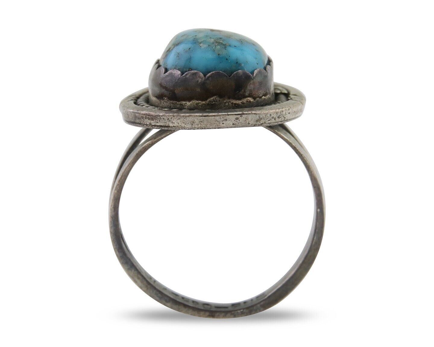 Navajo Ring 925 Silver Blue Turquoise Artist Signed Platero FNE C.80's Size 7.0