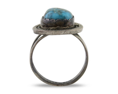Navajo Ring 925 Silver Blue Turquoise Artist Signed Platero FNE C.80's Size 7.0