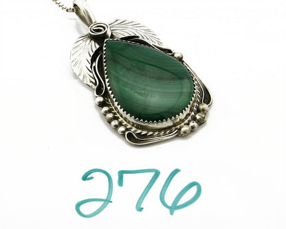 C.80-90's Navajo Signed JUSTIN MORRIS .925 Silver Natural Malachite Necklace