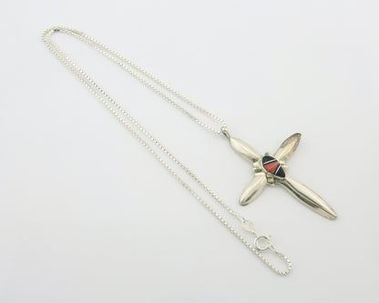 Navajo Cross Necklace Sterling Silver Authentic Natural Gemstones Signed M