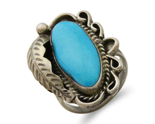 Navajo Ring .925 Sterling Blue Turquoise Artist Signed EK C.80's