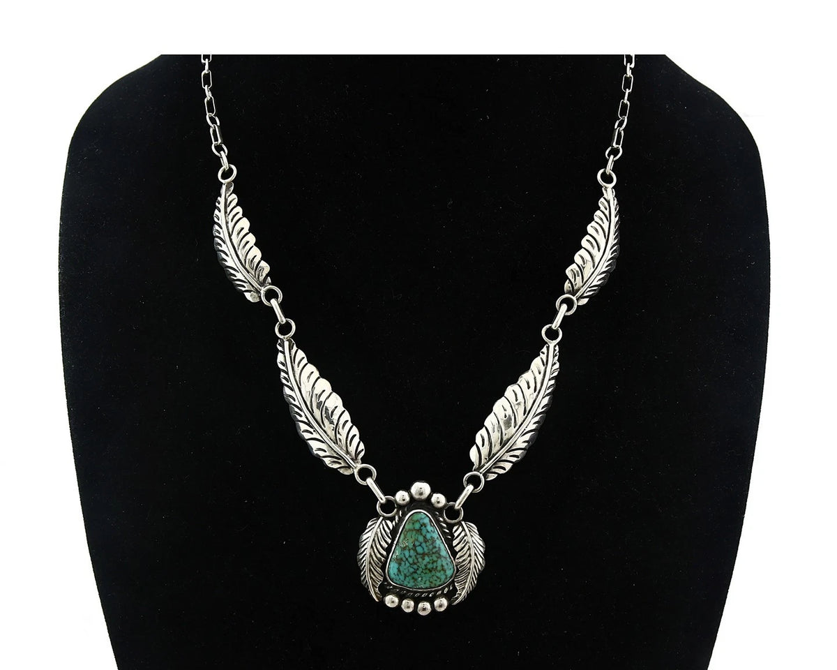 Navajo Necklace Sterling Spiderweb Turquoise Vintage Handmade Signed Sunrise C80