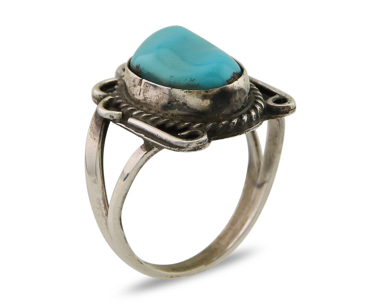Navajo Ring 925 Sterling Silver Natural Turquoise Native American Artist C.80's