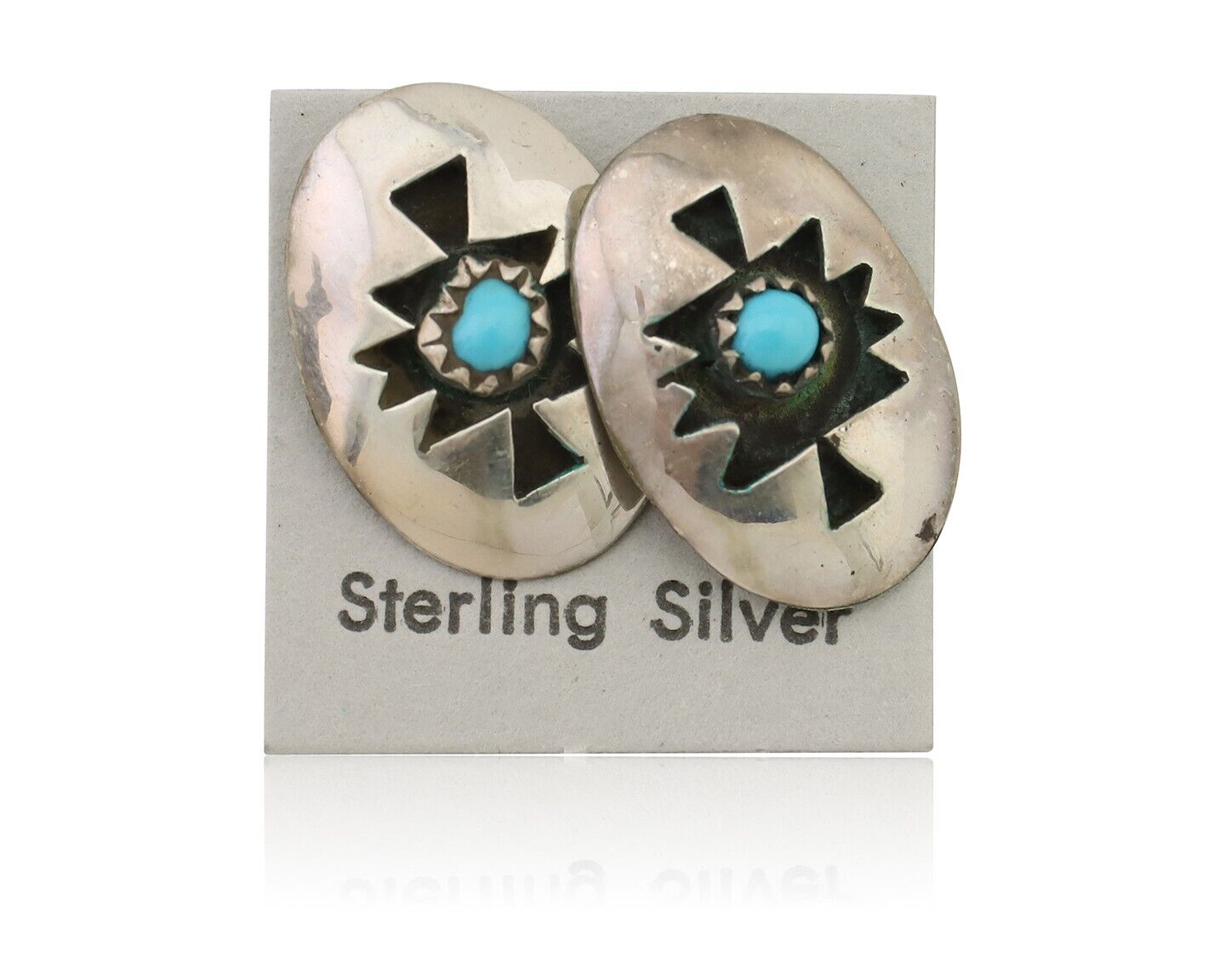 Navajo Hand Cut Earrings 925 Silver Natural Turquoise Native Artist C.80's