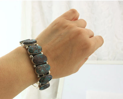 Navajo Cuff Bracelet Sterling Silver Bisbee Turquoise Vintage Signed Phil Chapo