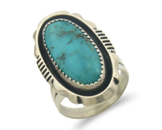 Navajo Ring 925 Sterling Turquoise Handmade Native Artist C.80's Size 6.5