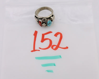 Navajo Ring 925 Silver Natural Coral Turquoise Natural American Artist C.80's