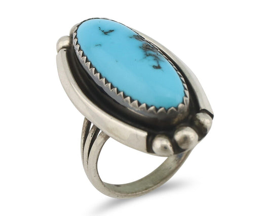 Navajo Ring .925 Silver Sleeping Beauty Turquoise Signed SkyStone Creations C80s