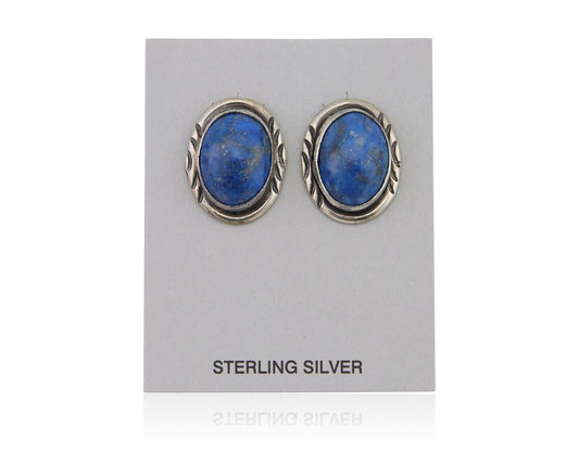 Navajo Paw Earrings 925 Silver Blue Denim Lapis Native American Artist C.80's