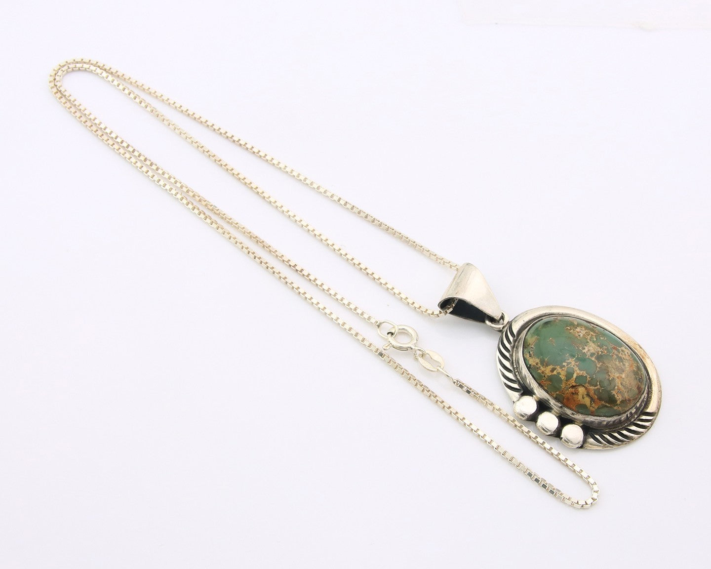 Navajo Necklace Sterling Silver Authentic Green Turquoise Vintage Signed Sunrise