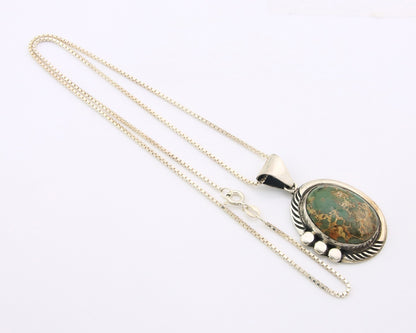 Navajo Necklace Sterling Silver Authentic Green Turquoise Vintage Signed Sunrise