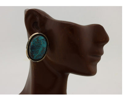 Navajo Earrings 925 Silver Natural Blue Turquoise Signed William Denetdale C.80s