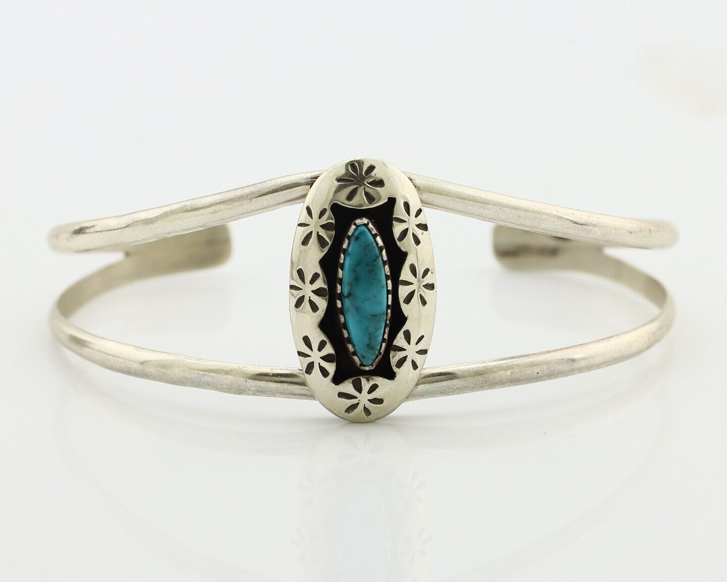 Navajo Bracelet 925 Silver Kingman Turquoise Artist Signed IJC C.80's