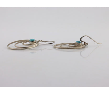 Navajo Dangle Handmade Earrings 925 Silver Blue Turquoise Native Artist C.80's