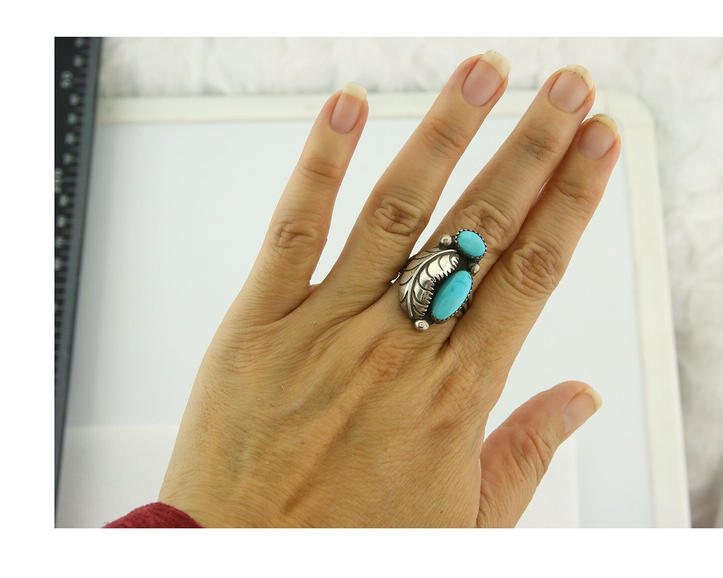 Vintage Navajo Ring 925 Sterling Silver Authentic Turquoise Size 7.5