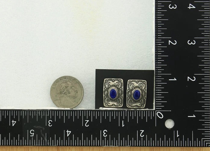 Navajo Concho Earrings Sterling Silver Lapis Vintage Native Artist